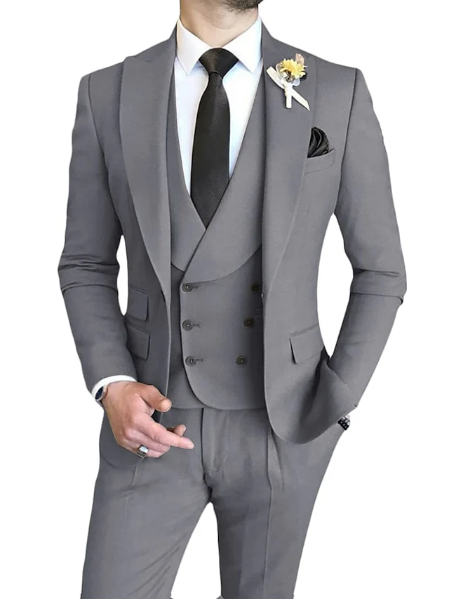 Men's Tailored Fit Single Breasted One-button 3 Pieces Wedding Suits - Image 7