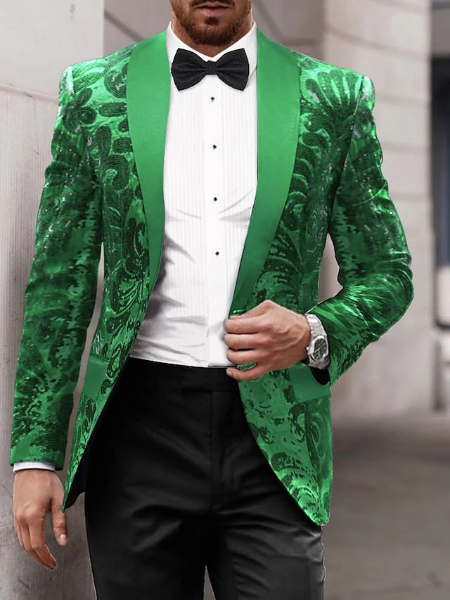 Men's Tailored Fit Single Breasted One-button Sequins Party Jacket - Image 2