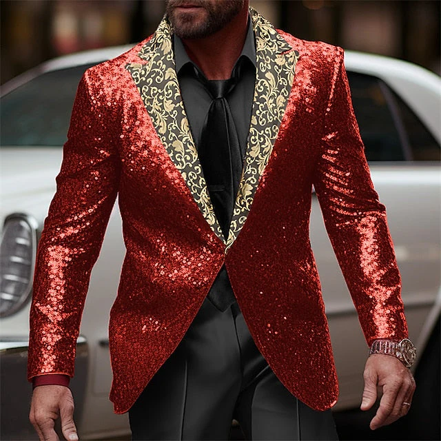 Men's Tailored Fit Single Breasted One-button Sequins Party Jacket - Image 2