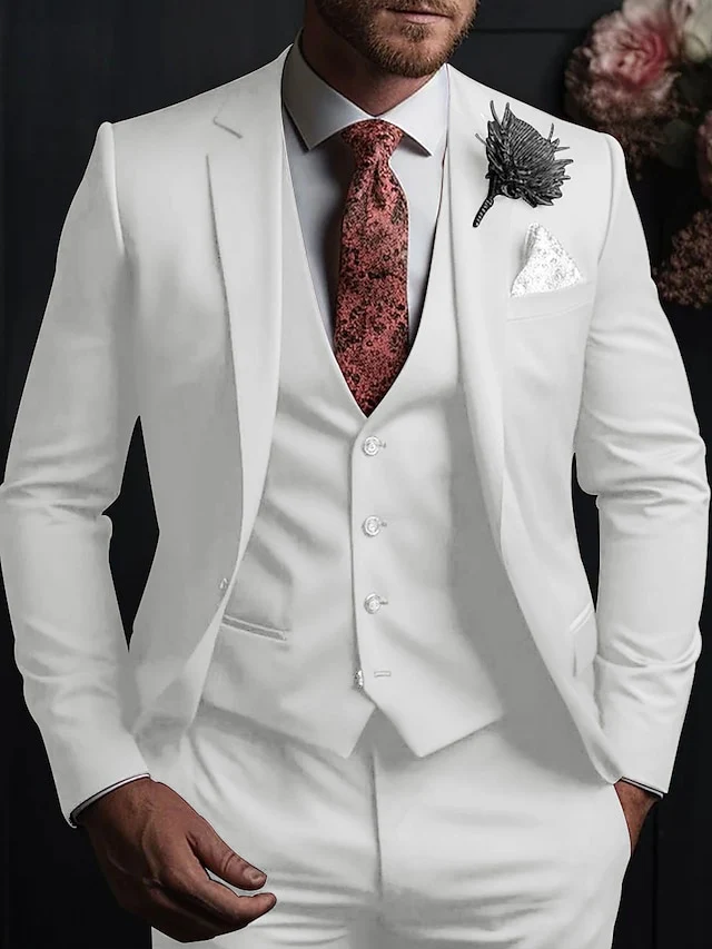 Men's Tailored Fit Single Breasted Three-buttons 3 Pieces Wedding Suits - Image 10