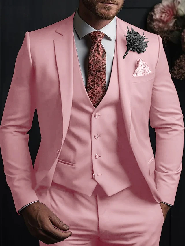 Men's Tailored Fit Single Breasted Three-buttons 3 Pieces Wedding Suits - Image 13