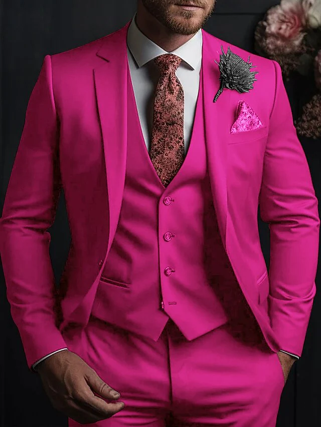Men's Tailored Fit Single Breasted Three-buttons 3 Pieces Wedding Suits - Image 14