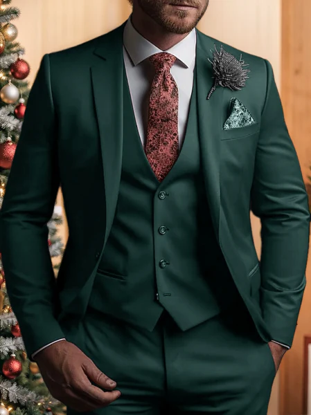 Men's Tailored Fit Single Breasted Three-buttons 3 Pieces Wedding Suits - Image 16