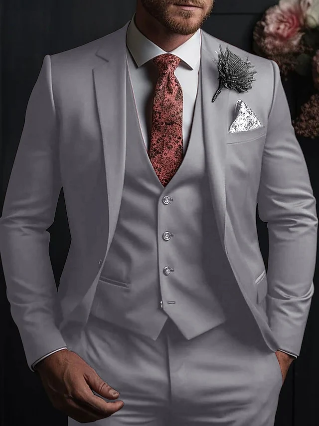 Men's Tailored Fit Single Breasted Three-buttons 3 Pieces Wedding Suits - Image 8