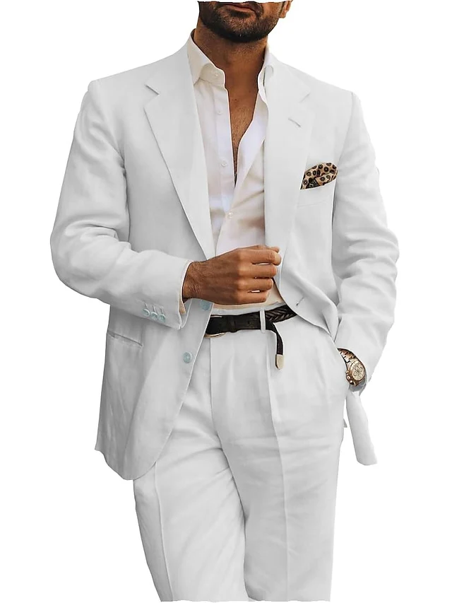 Men's Tailored Fit Single Breasted Two-buttons 2 Pieces Linen Suits - Image 3