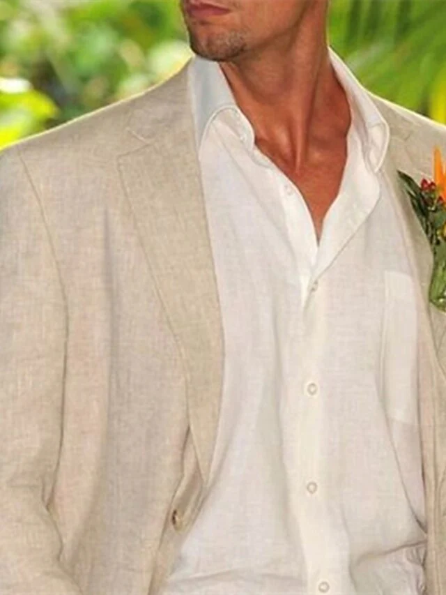 Men's Tailored Fit Single Breasted Two-buttons 2 Pieces Linen Suits - Image 3