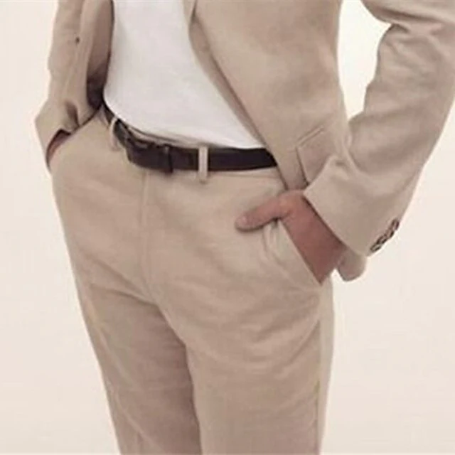 Men's Tailored Fit Single Breasted Two-buttons 2 Pieces Linen Suits - Image 3