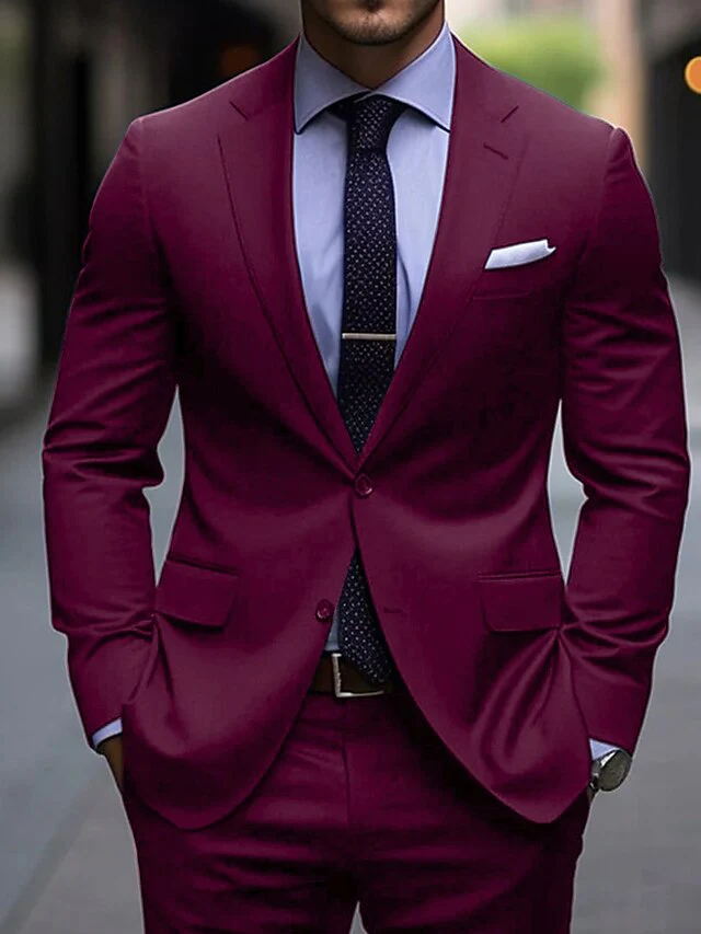 Men's Tailored Fit Single Breasted Two-buttons 2 Pieces Wedding Suits - Image 4