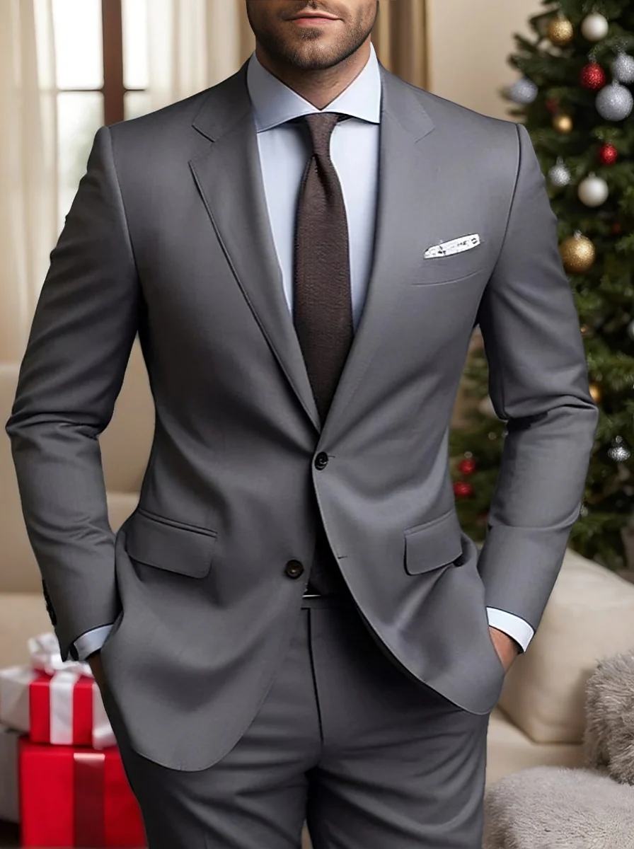 Men's Tailored Fit Single Breasted Two-buttons 2 Pieces Wedding Suits - Image 5