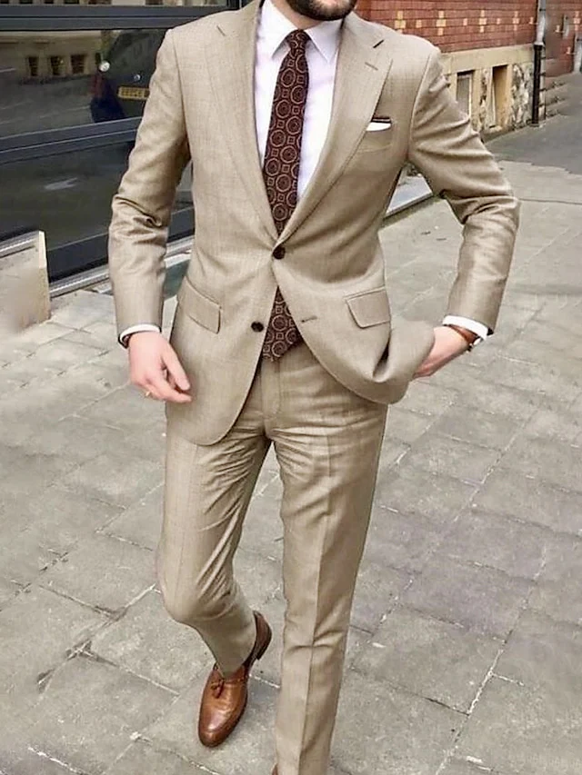 Men's Tailored Fit Single Breasted Two-buttons 2 Pieces Wedding Suits - Image 11