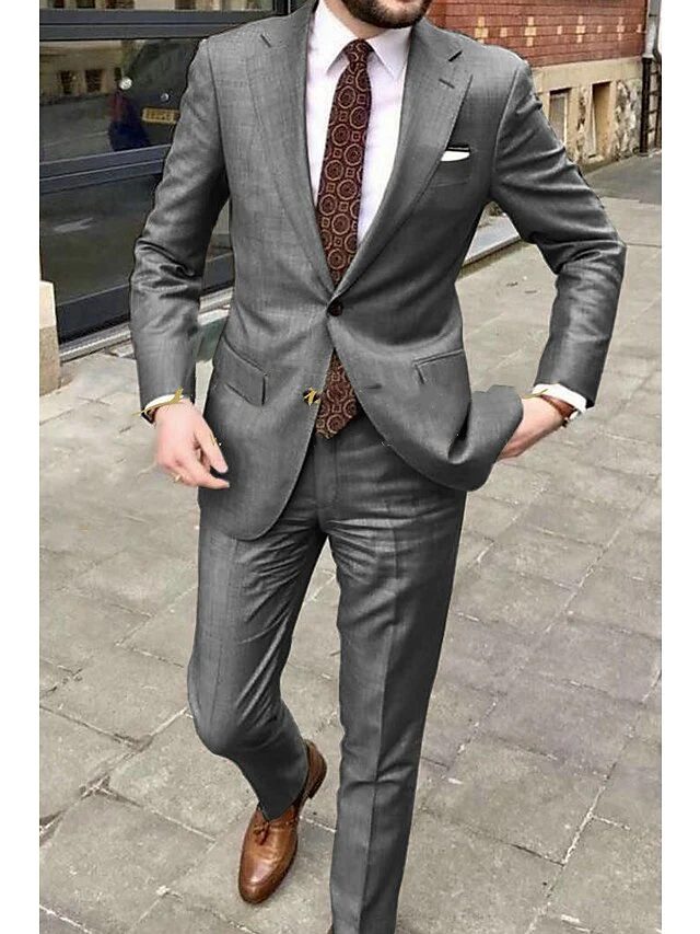 Men's Tailored Fit Single Breasted Two-buttons 2 Pieces Wedding Suits - Image 2