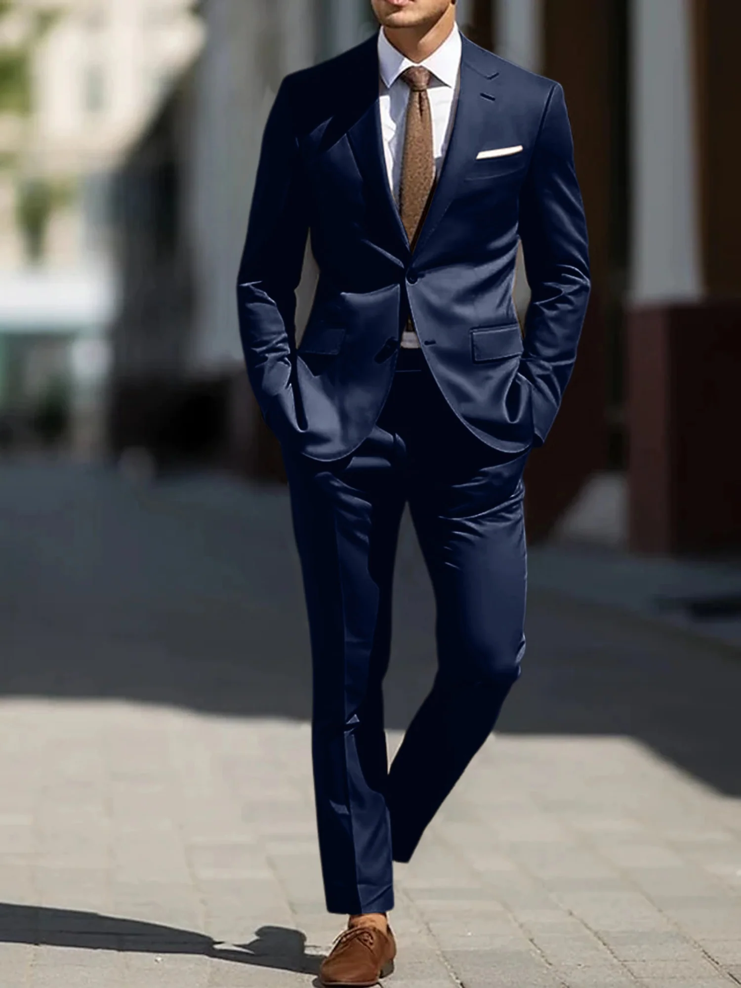 Men's Tailored Fit Single Breasted Two-buttons 2 Pieces Wedding Suits - Image 12