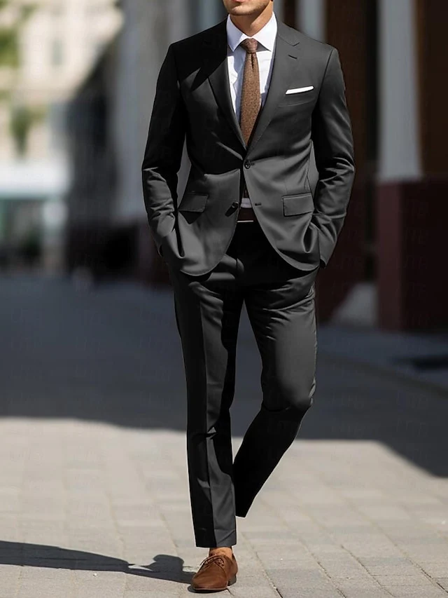 Men's Tailored Fit Single Breasted Two-buttons 2 Pieces Wedding Suits - Image 2