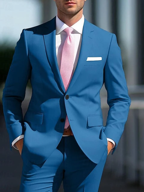 Men's Tailored Fit Single Breasted Two-buttons 2 Pieces White Pink Wedding Suits - Image 3