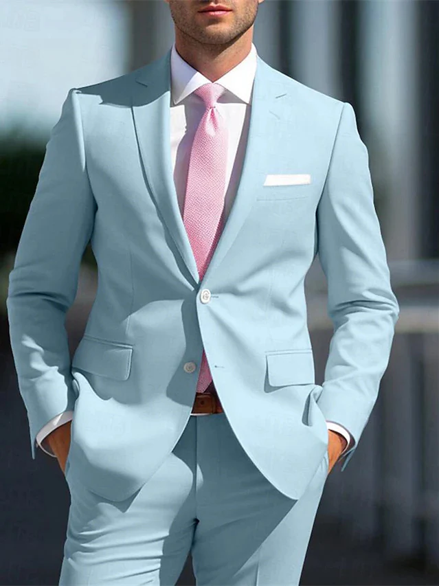 Men's Tailored Fit Single Breasted Two-buttons 2 Pieces White Pink Wedding Suits - Image 5