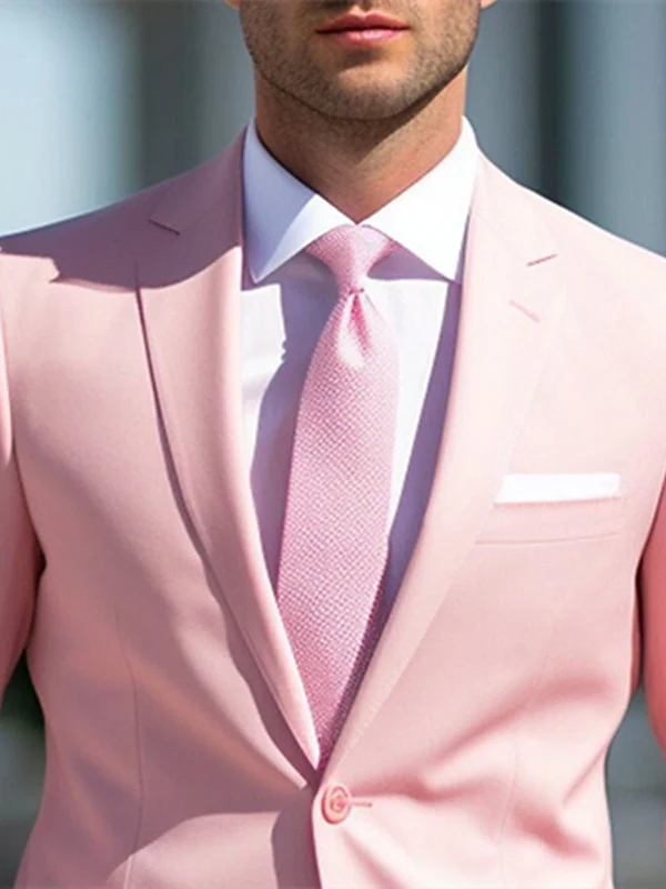 Men's Tailored Fit Single Breasted Two-buttons 2 Pieces White Pink Wedding Suits - Image 7