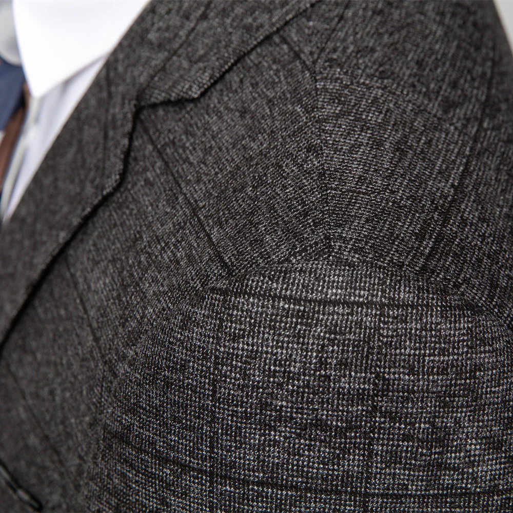 Men's Tailored Fit Single Breasted Two-buttons 3 Pieces Plaid Wedding Suits - Image 5