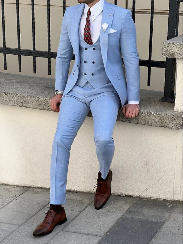 Men's Tailored Fit Single Breasted Two-buttons 3 Pieces Wedding Suits - Image 5
