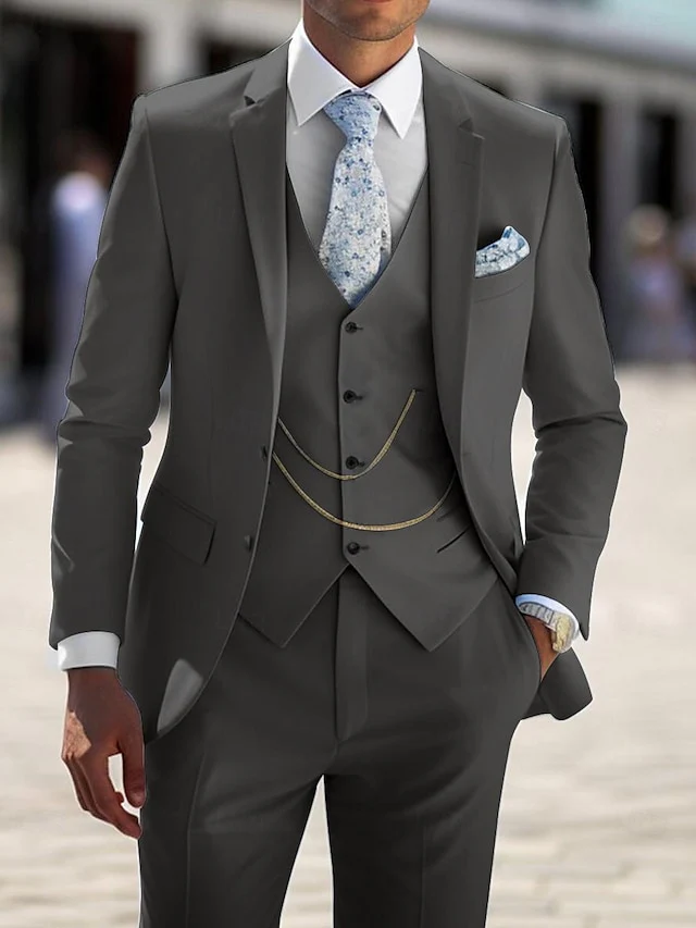 Men's Tailored Fit Single Breasted Two-buttons 3 Pieces Wedding Suits - Image 2
