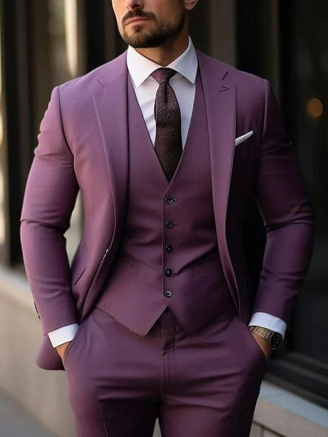 Men's Tailored Fit Single Breasted Two-buttons 3 Pieces Wedding Suits - Image 2