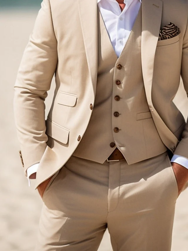 Men's Tailored Fit Single Breasted Two-buttons 3 Pieces Wedding Suits - Image 3