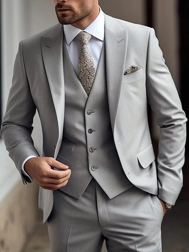 Men's Tailored Fit Single Breasted Two-buttons 3 Pieces Wedding Suits - Image 2