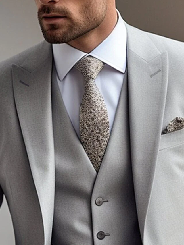 Men's Tailored Fit Single Breasted Two-buttons 3 Pieces Wedding Suits - Image 3