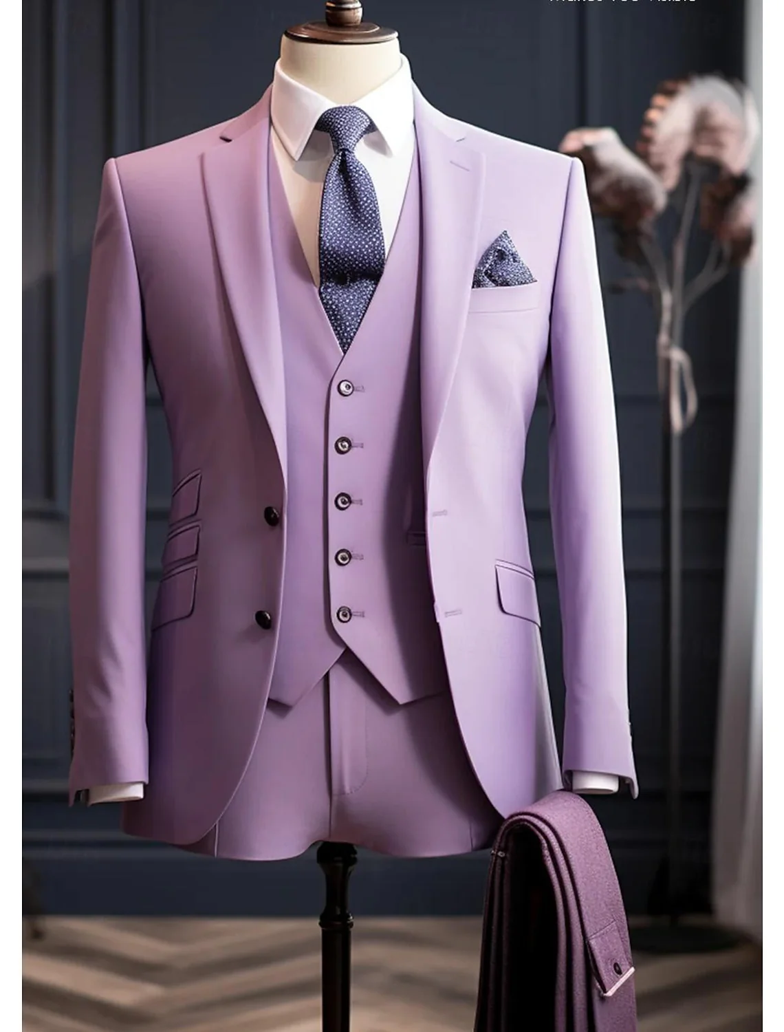 Men's Tailored Fit Single Breasted Two-buttons 3 Pieces Wedding Suits - Image 2