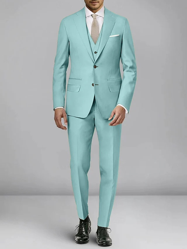 Men's Tailored Fit Single Breasted Two-buttons 3 Pieces Wedding Suits - Image 3