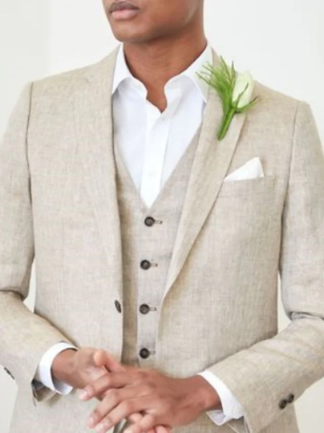 Men's Tailored Fit Single Breasted Two-buttons 3 Pieces Wedding Suits - Image 2