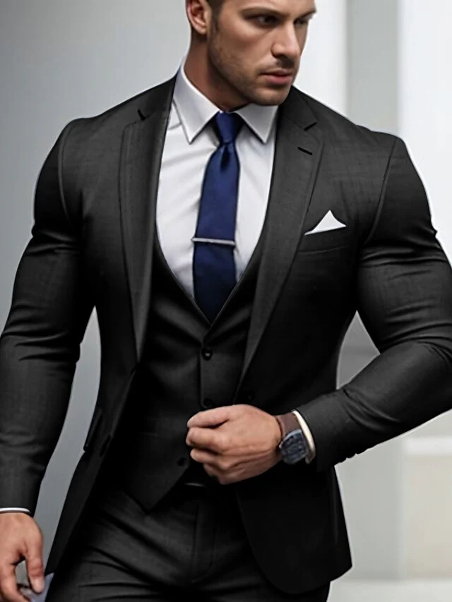Men's Tailored Fit Single Breasted Two-buttons 3 Pieces Wedding Suits - Image 2