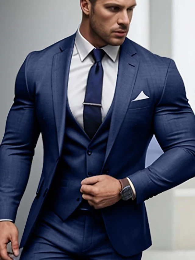 Men's Tailored Fit Single Breasted Two-buttons 3 Pieces Wedding Suits - Image 3