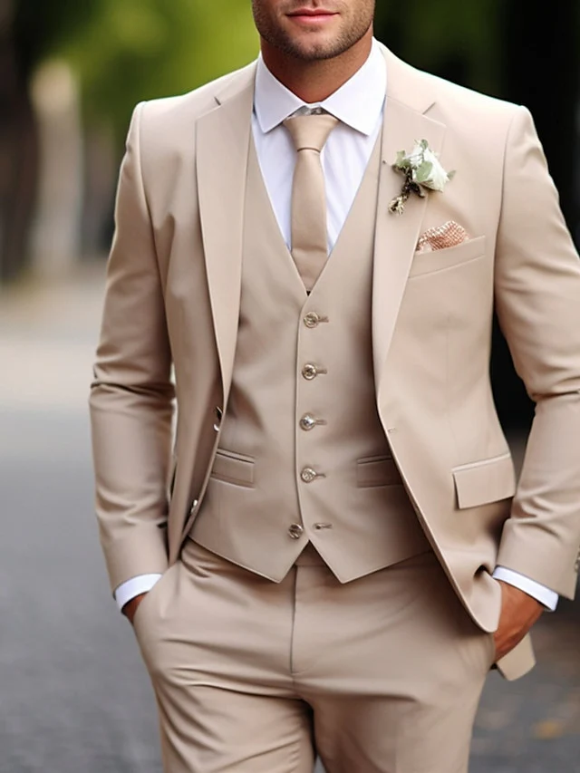 Men's Tailored Fit Single Breasted Two-buttons 3 Pieces Wedding Suits - Image 2