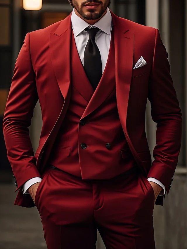 Men's Tailored Fit Single Breasted Two-buttons 3 Pieces Wedding Suits - Image 2