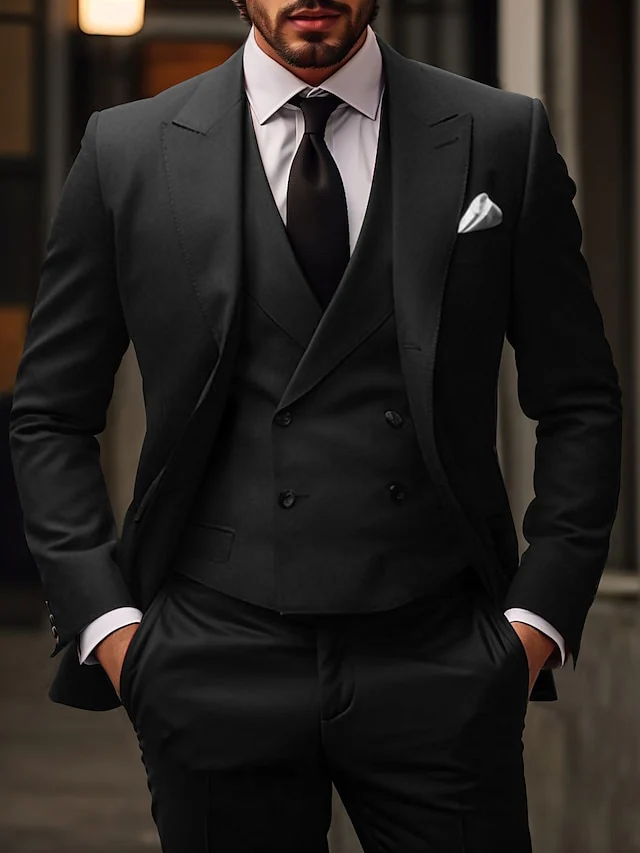 Men's Tailored Fit Single Breasted Two-buttons 3 Pieces Wedding Suits - Image 3