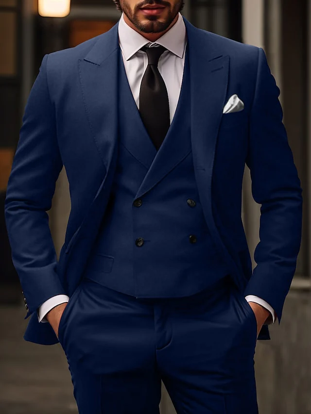Men's Tailored Fit Single Breasted Two-buttons 3 Pieces Wedding Suits - Image 4