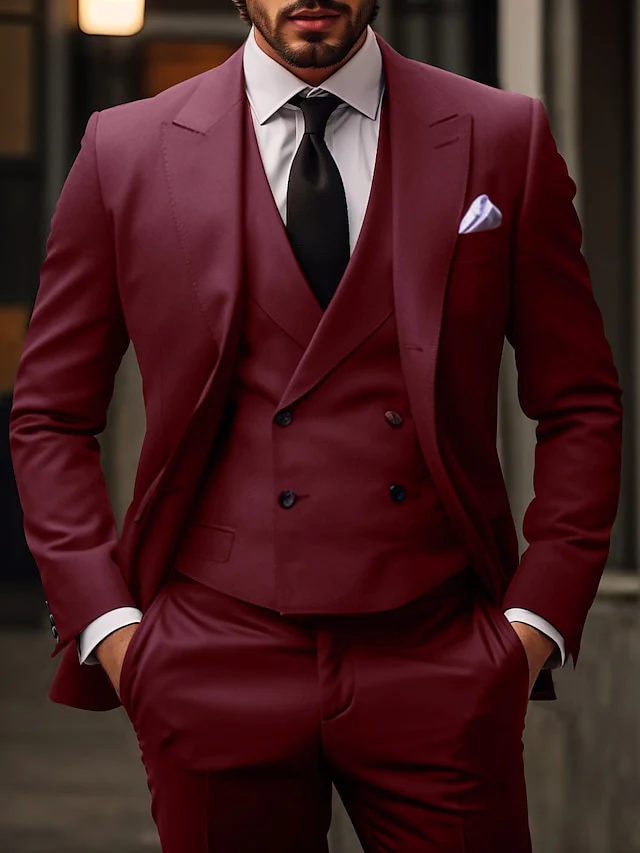 Men's Tailored Fit Single Breasted Two-buttons 3 Pieces Wedding Suits - Image 5
