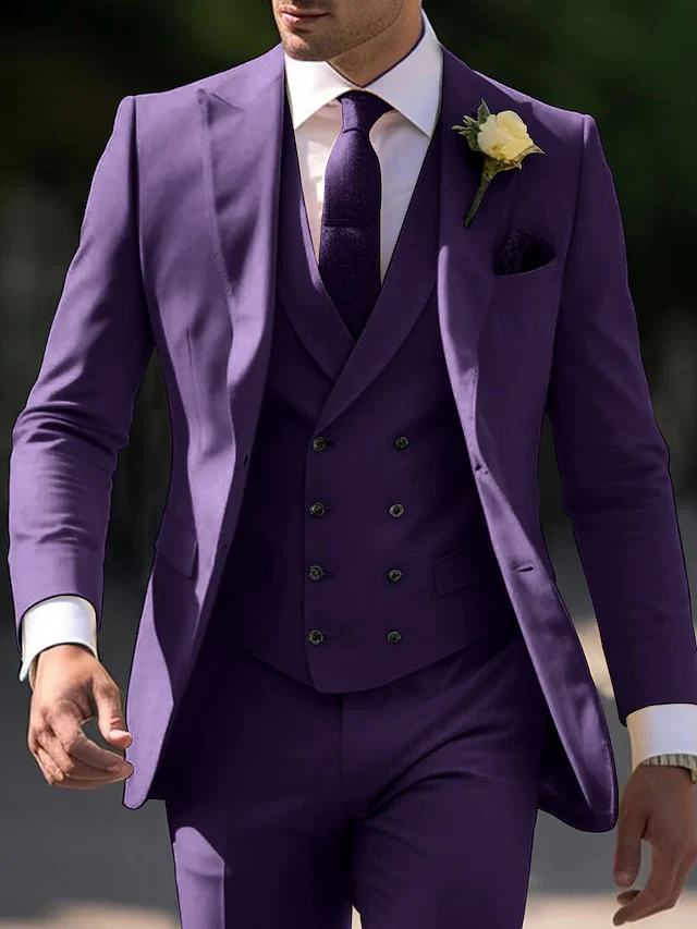 Men's Tailored Fit Single Breasted Two-buttons 3 Pieces Wedding Suits - Image 3