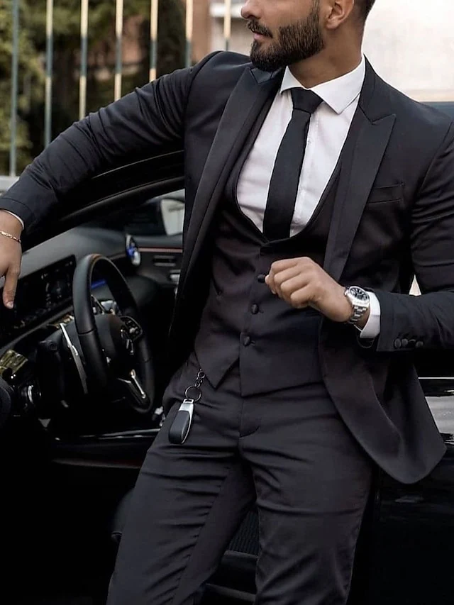 Men's Tailored Fit Single Breasted Two-buttons 3 Pieces Wedding Suits - Image 2