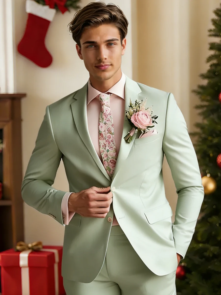 Men's Tailored Fit Single Breasted Two-Buttons Fashionable Solid Colored Beach Wedding Prom Party Suits - Image 3