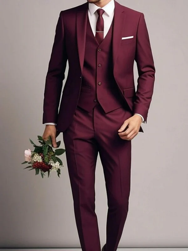 Men's Tailored Fit Single Breasted Two-buttons Party Wedding Suits 3 Piece - Image 3