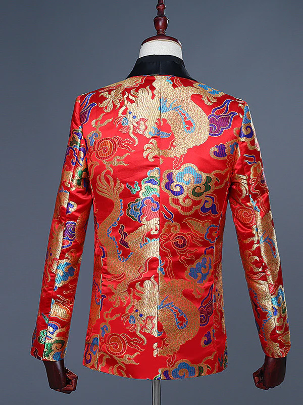 Men's Tailored Fit Turndown Collar Single Breasted one button Polyester Jacquard Wedding Suits - Image 2