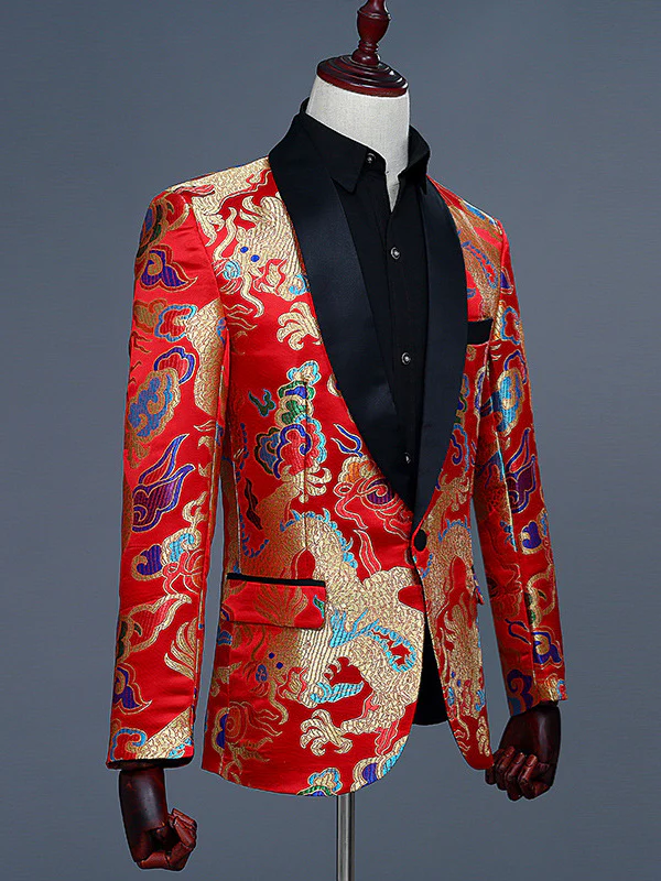 Men's Tailored Fit Turndown Collar Single Breasted one button Polyester Jacquard Wedding Suits - Image 3