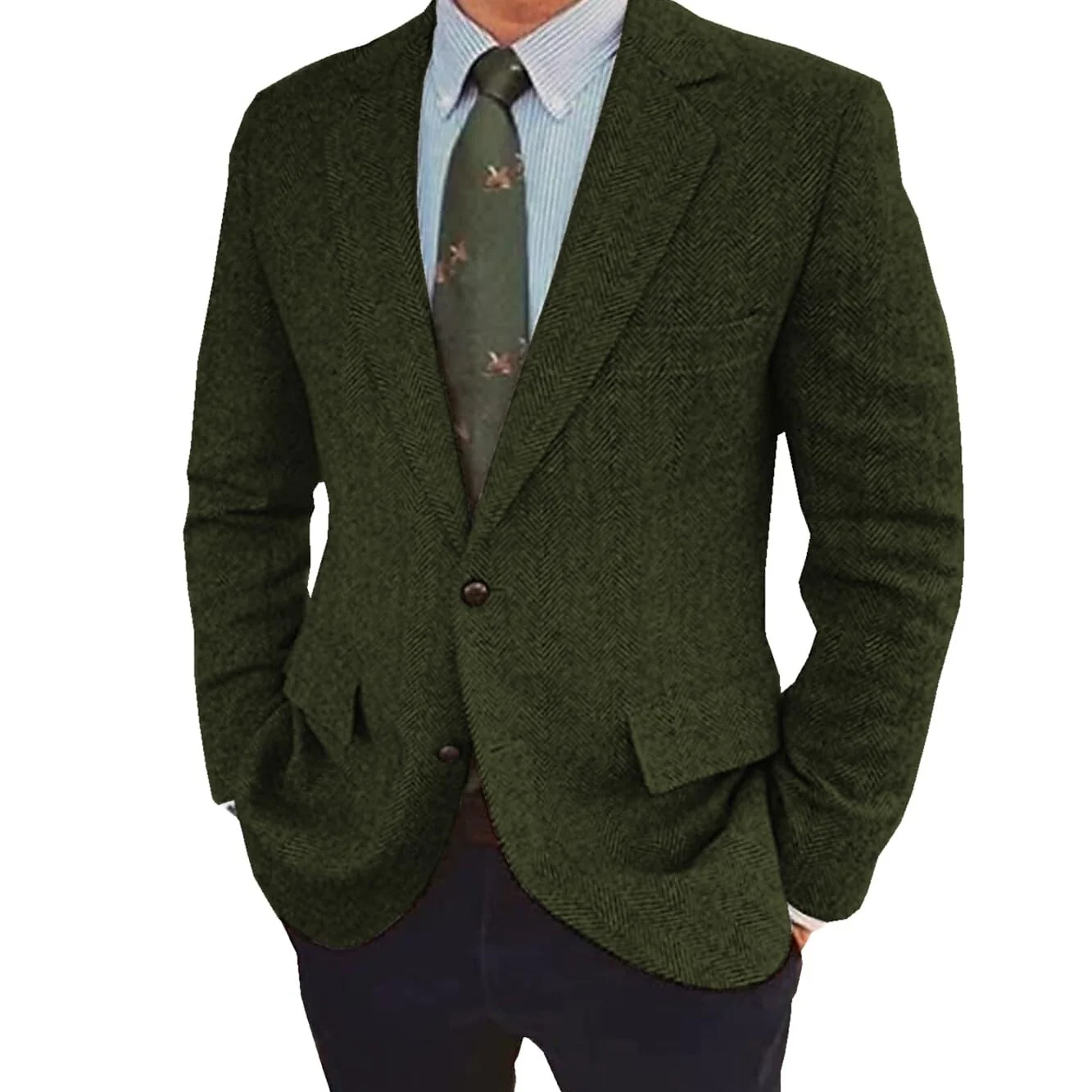 Men's Tweed Herringbone  Retro Vintage  Winter Regular Plus Size Single-Breasted Two-buttons Jacket Blazer - Image 2