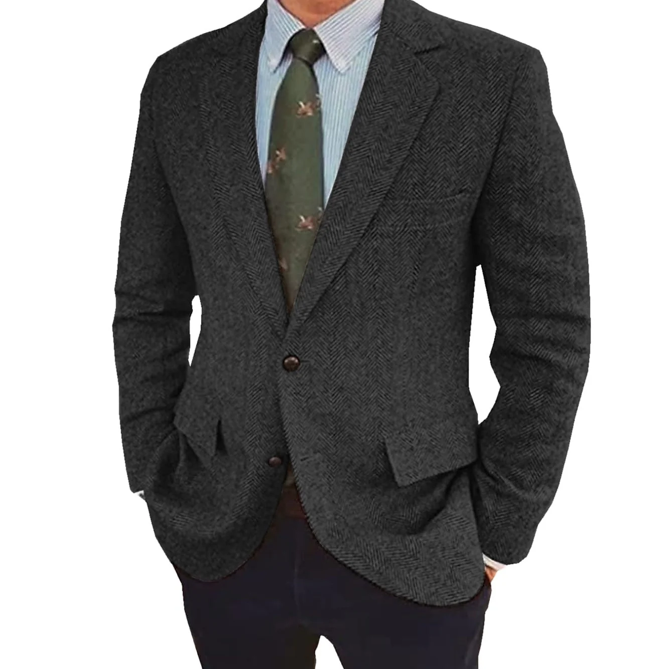 Men's Tweed Herringbone  Retro Vintage  Winter Regular Plus Size Single-Breasted Two-buttons Jacket Blazer - Image 4