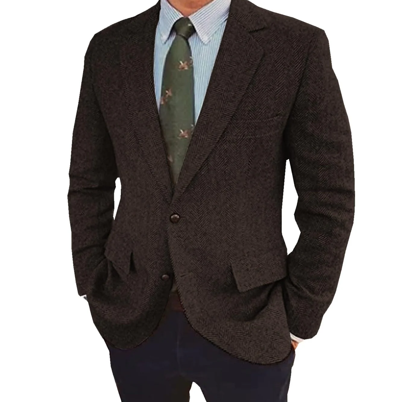 Men's Tweed Herringbone  Retro Vintage  Winter Regular Plus Size Single-Breasted Two-buttons Jacket Blazer - Image 7
