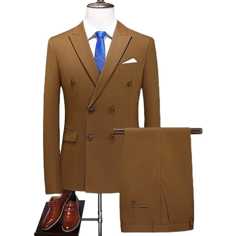 Men's Wedding Formal WorkWear Tailored Fit Double Breasted Six-buttons Party Evening Suits 2 Piece - Image 4