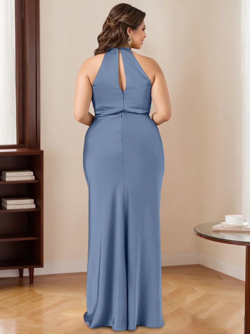 Mermaid/Trumpet Halter Sleeveless Floor-Length Bridesmaid Dresses - Image 4