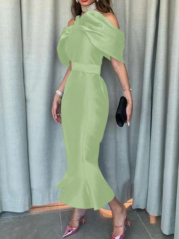 Off-the-Shoulder Formal Cocktail Dresses Mermaid/Trumpet Sleeves Party Dress Satin Ankle-Length With Ruffles - Image 14