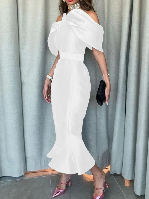 Off-the-Shoulder Formal Cocktail Dresses Mermaid/Trumpet Sleeves Party Dress Satin Ankle-Length With Ruffles - Image 15
